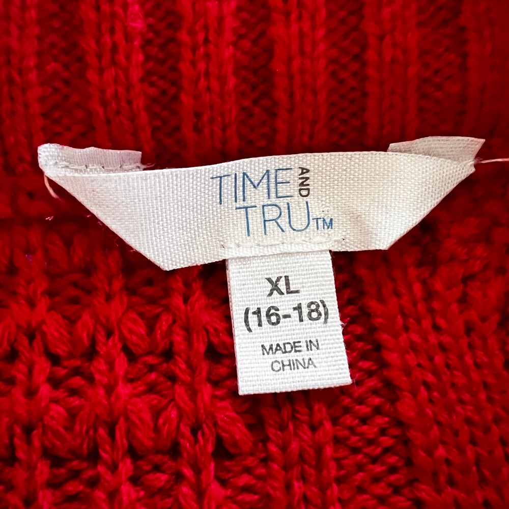 Womens Red Patchwork Cable Knit Texture Sweater X… - image 3